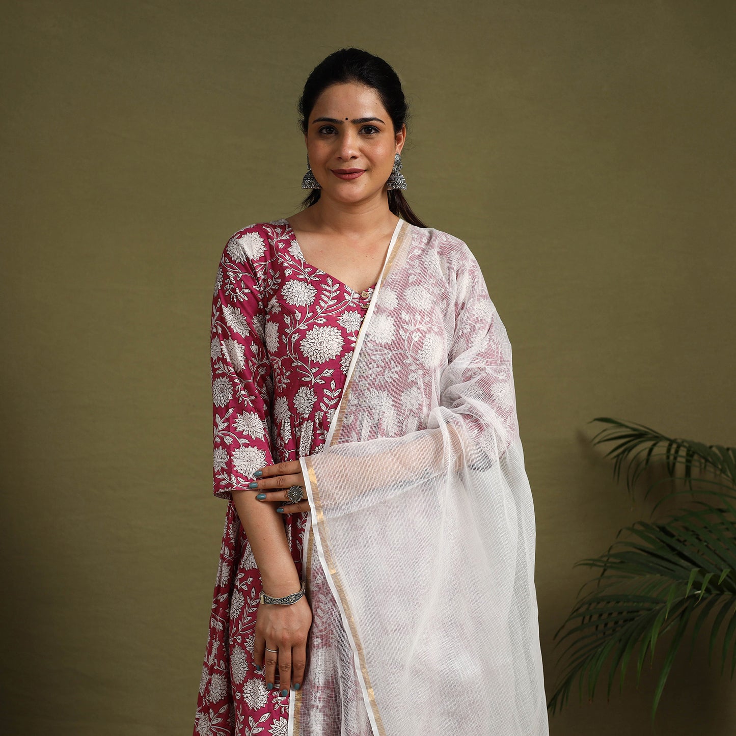  Pink Block Print Cotton Sanganeri Kurta Set (Set of 3)