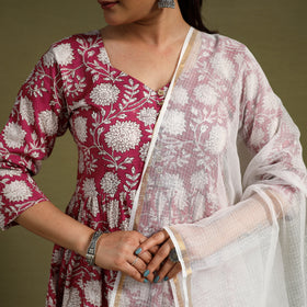  Pink Block Print Cotton Sanganeri Kurta Set (Set of 3)