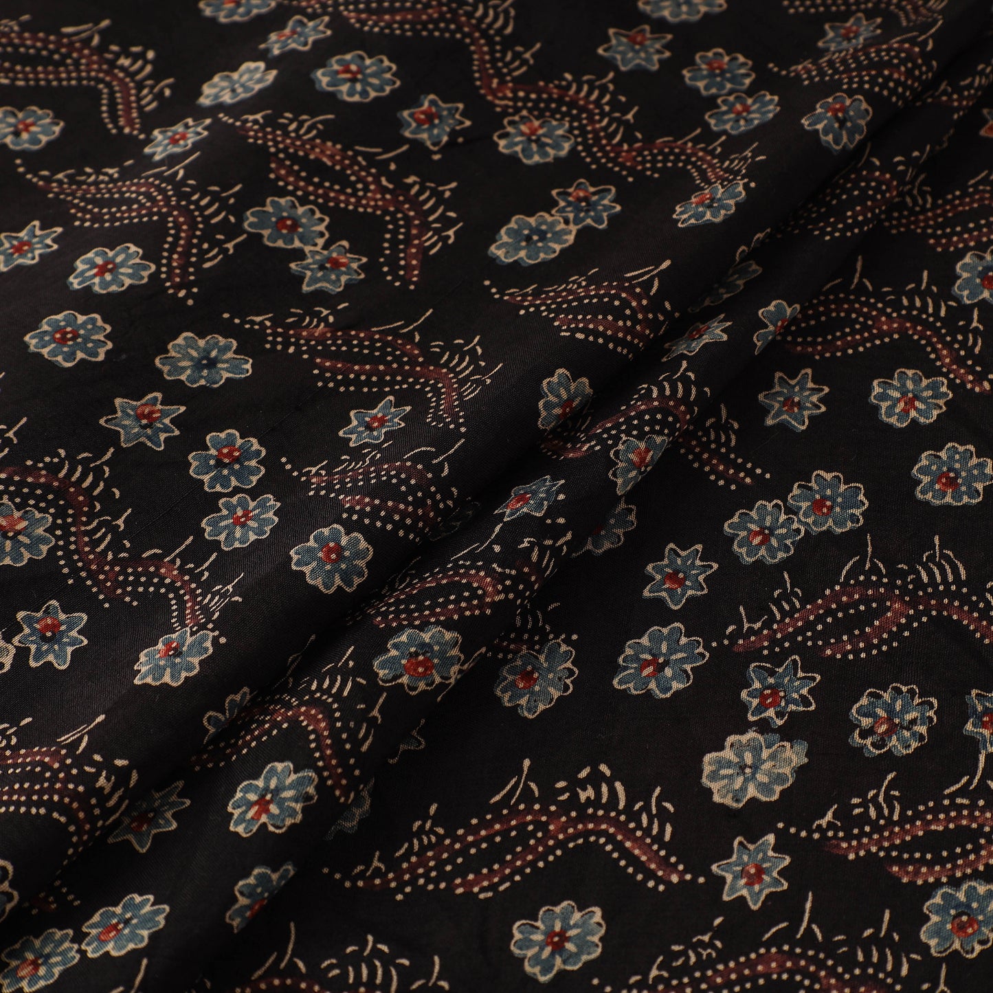 Ajrakh Hand Block Print Natural Dyed Handspun Handwoven Mulberry Silk Fabric 04