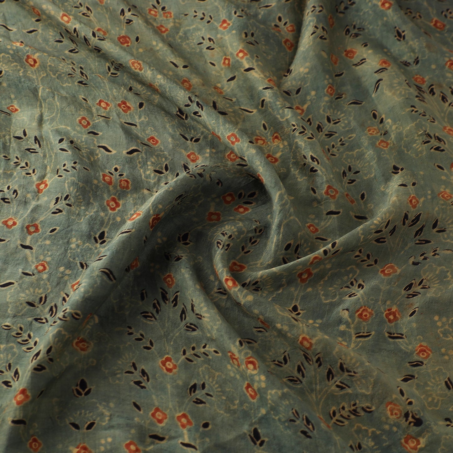 Ajrakh Hand Block Print Natural Dyed Handspun Handwoven Mulberry Silk Fabric  18