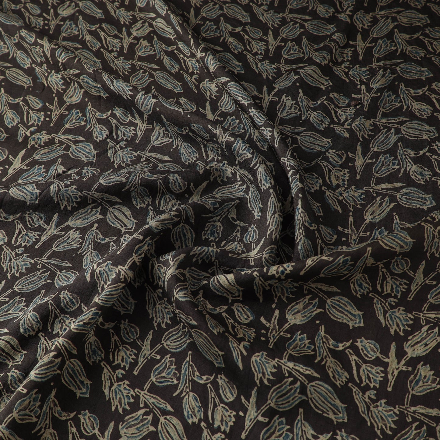 Ajrakh Hand Block Print Natural Dyed Handspun Handwoven Mulberry Silk Fabric 08