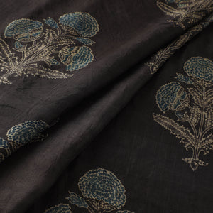 Black - Ajrakh Hand Block Print Natural Dyed Handspun Handwoven Mulberry Silk Fabric  19