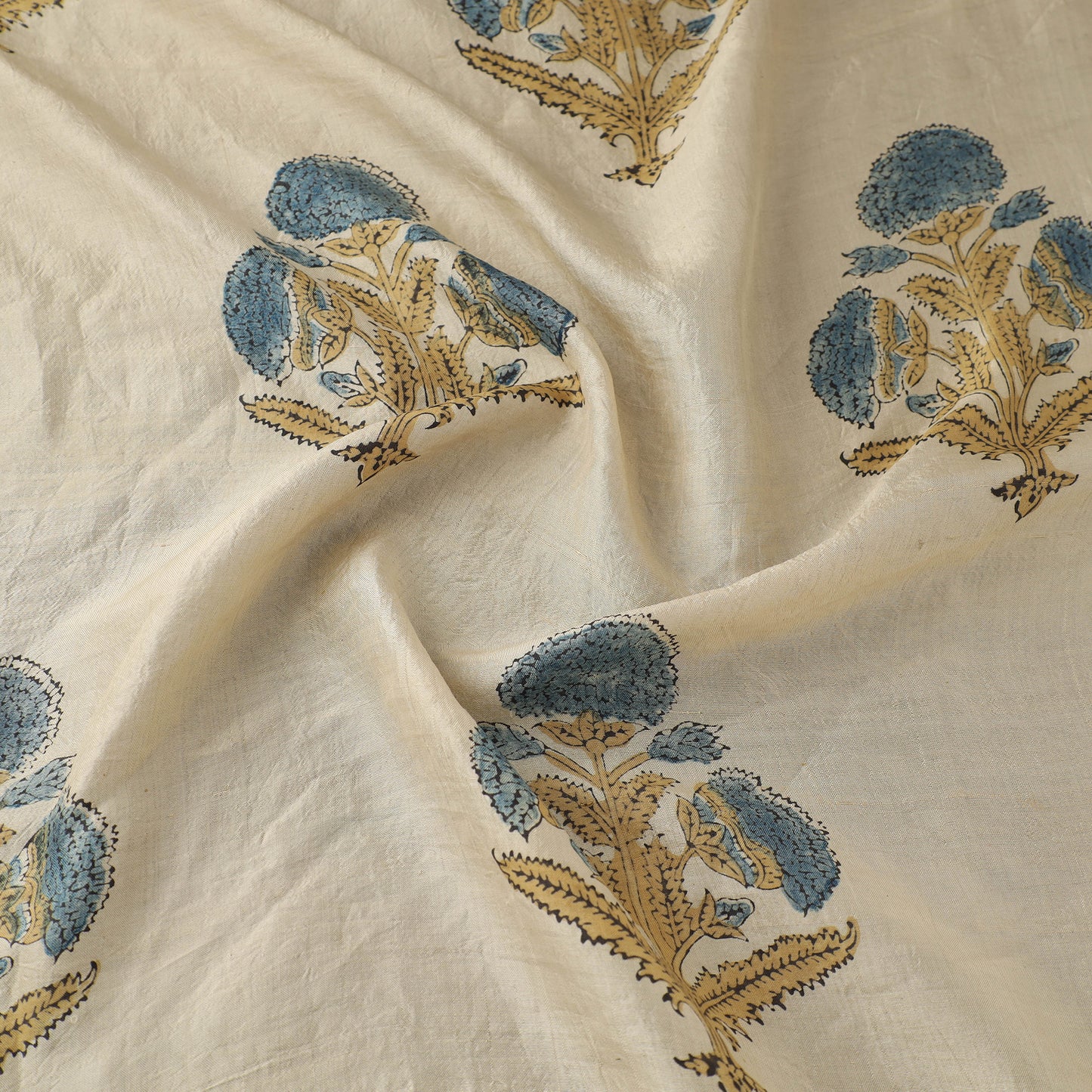 Ajrakh Hand Block Print Natural Dyed Handspun Handwoven Mulberry Silk Fabric 09