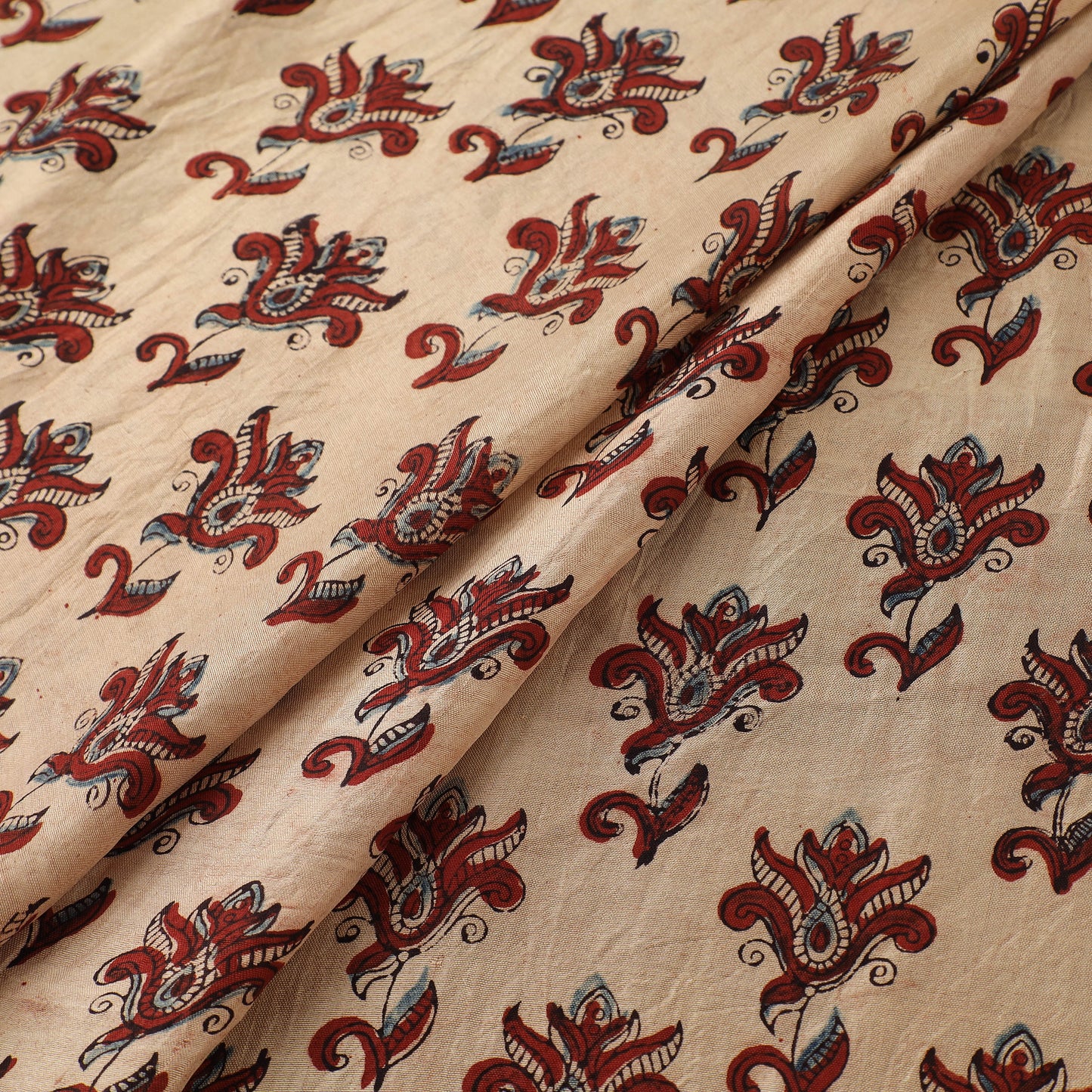 Ajrakh Hand Block Print Natural Dyed Handspun Handwoven Mulberry Silk Fabric  12