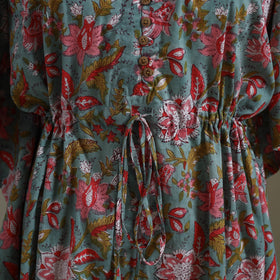 Green Sanganeri Block Print Cotton Kaftan (Medium) 