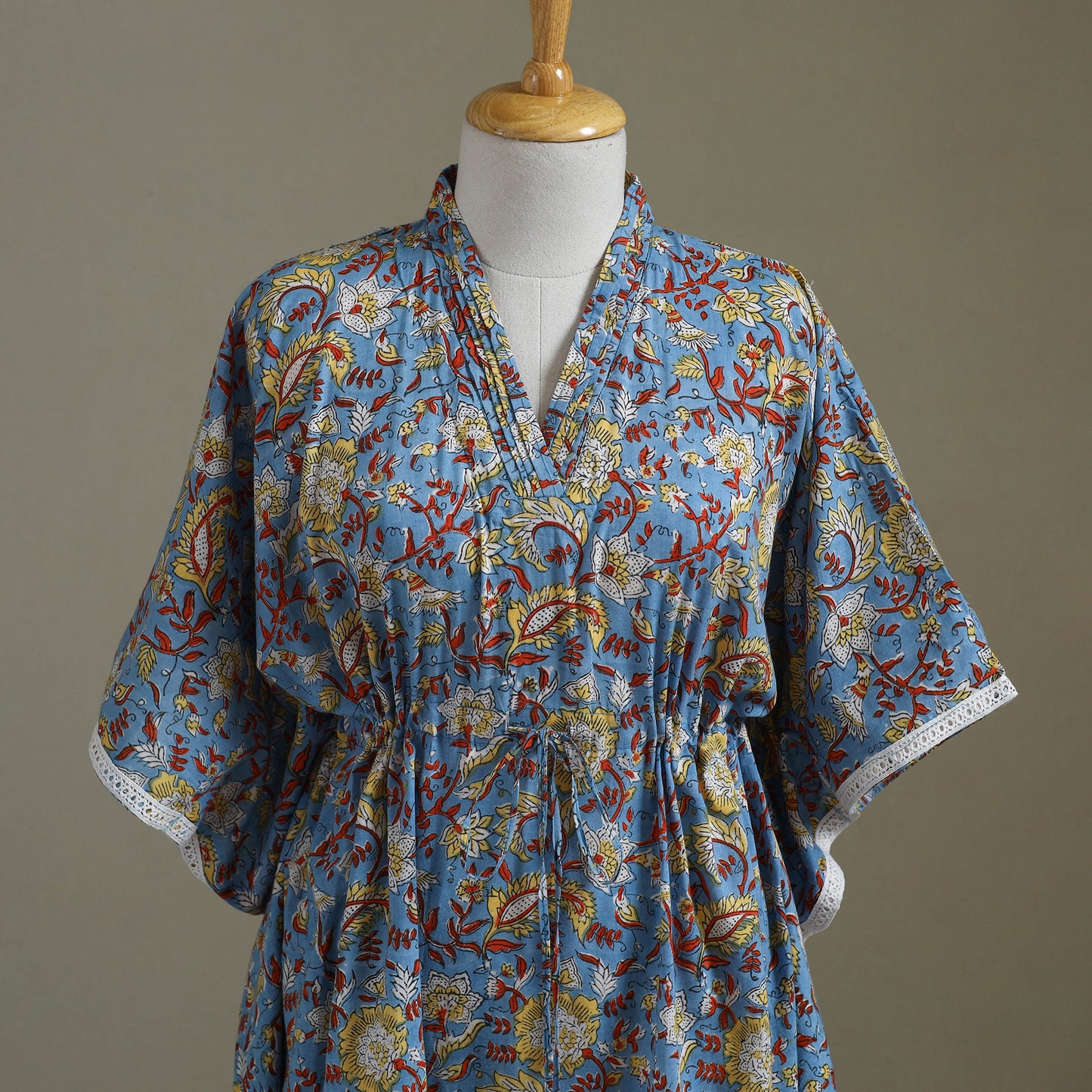 Blue Sanganeri Block Print Cotton Kaftan (Medium) 