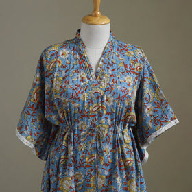 Blue Sanganeri Block Print Cotton Kaftan (Medium) 