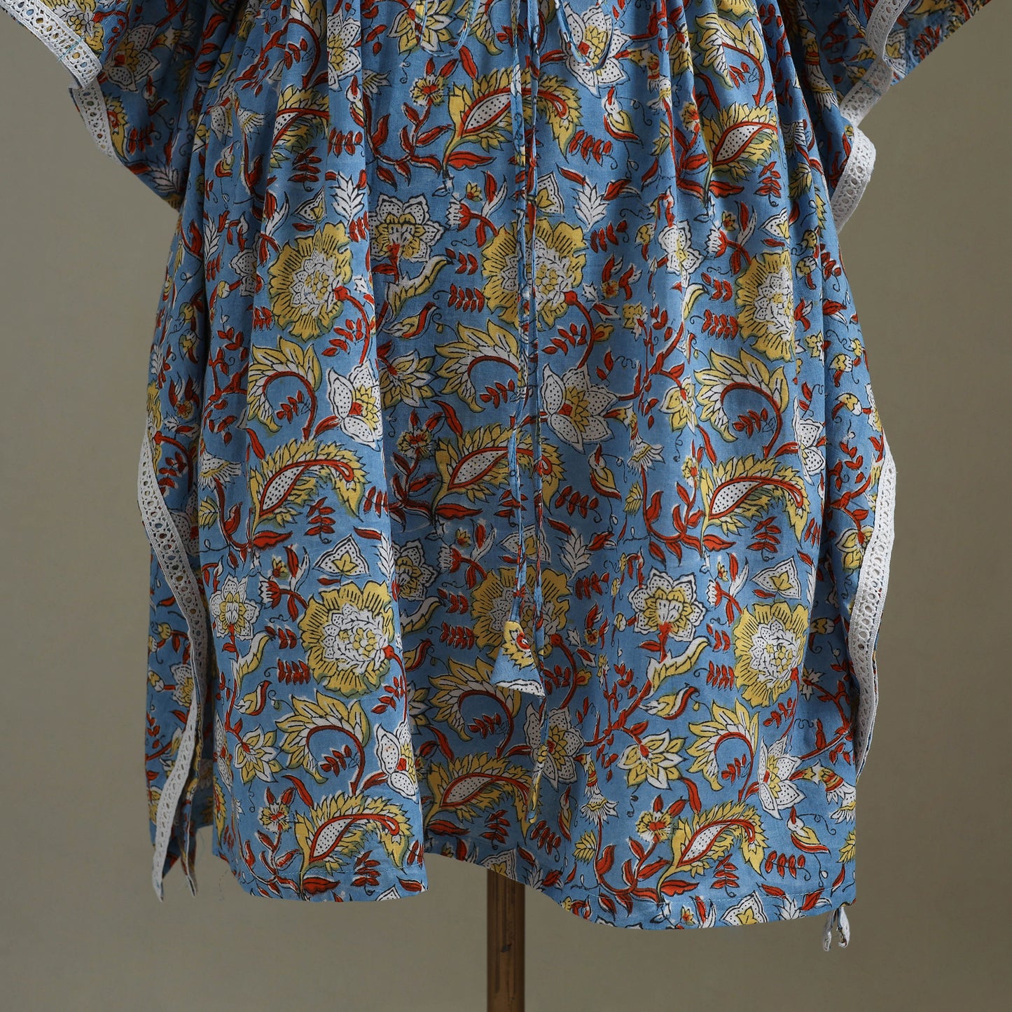 Blue Sanganeri Block Print Cotton Kaftan (Medium) 