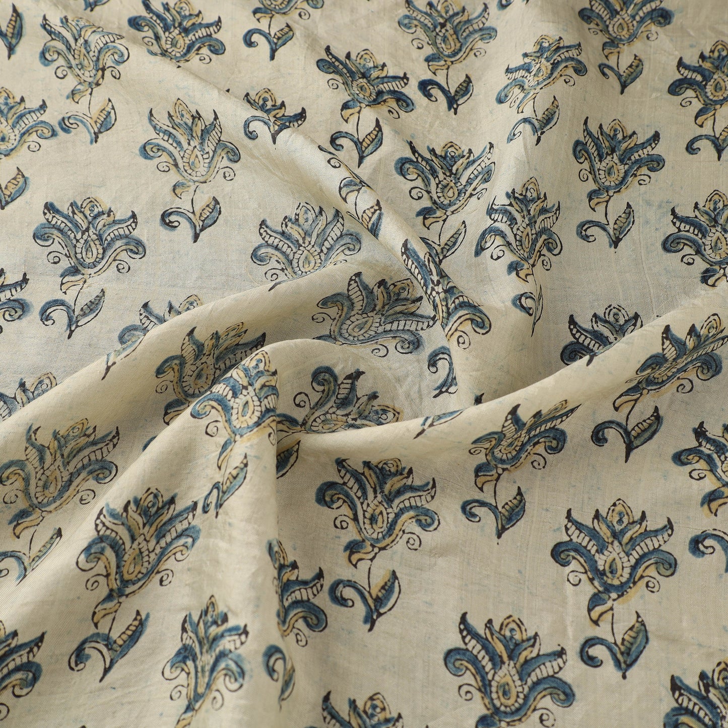 Ajrakh Hand Block Print Natural Dyed Handspun Handwoven Mulberry Silk Fabric  14