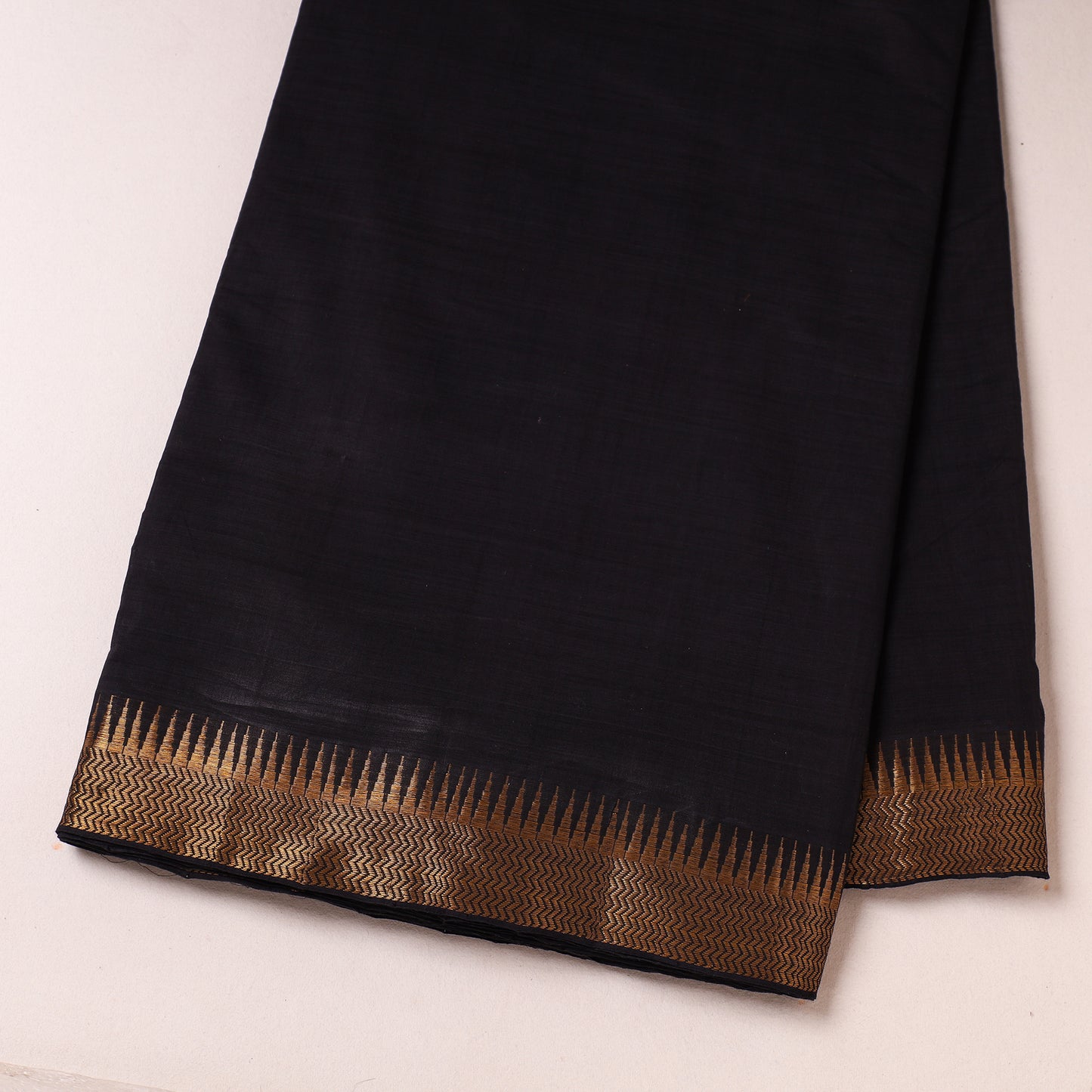 Black - Handloom Mangalagiri Cotton Fabric with Zari Border 01