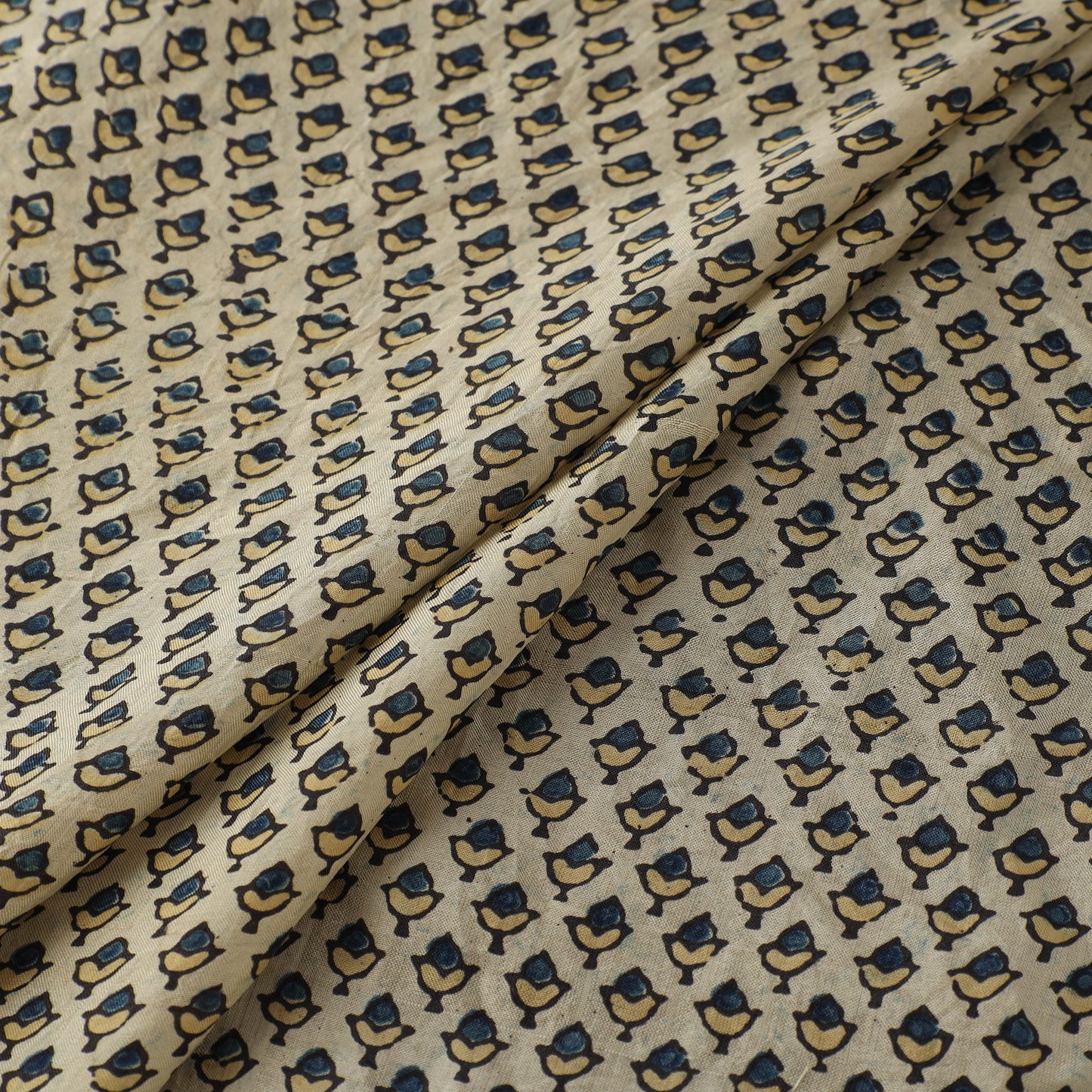 Ajrakh Hand Block Print Natural Dyed Handspun Handwoven Mulberry Silk Fabric  16
