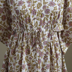 White Sanganeri Block Print Cotton Kaftan (Medium) 