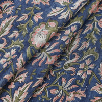 Blue - Sanganeri Block Print Chanderi Silk Fabric 09