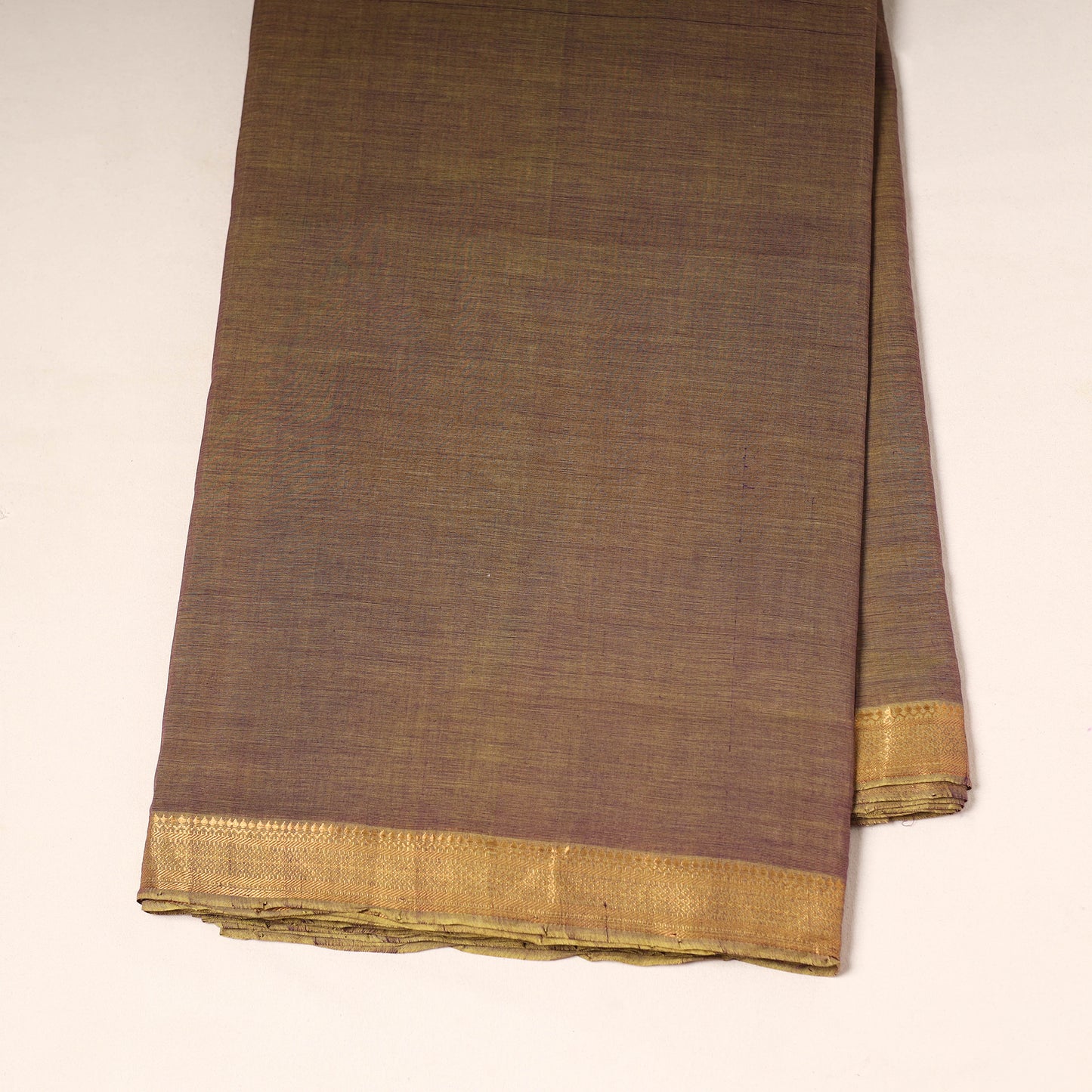 Brown - handloom cotton mangalagiri fabric with zari border