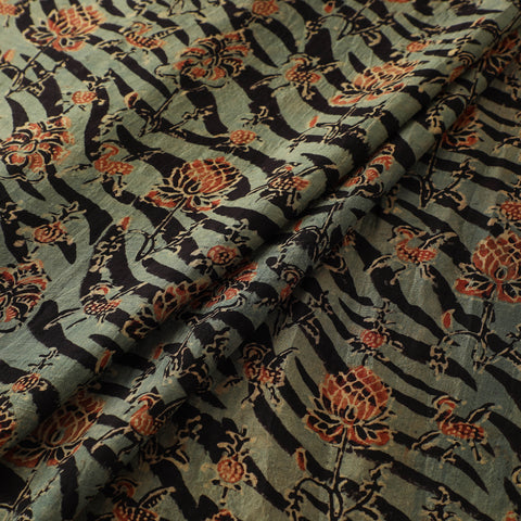 Ajrakh Hand Block Print Natural Dyed Handspun Handwoven Mulberry Silk Fabric  17