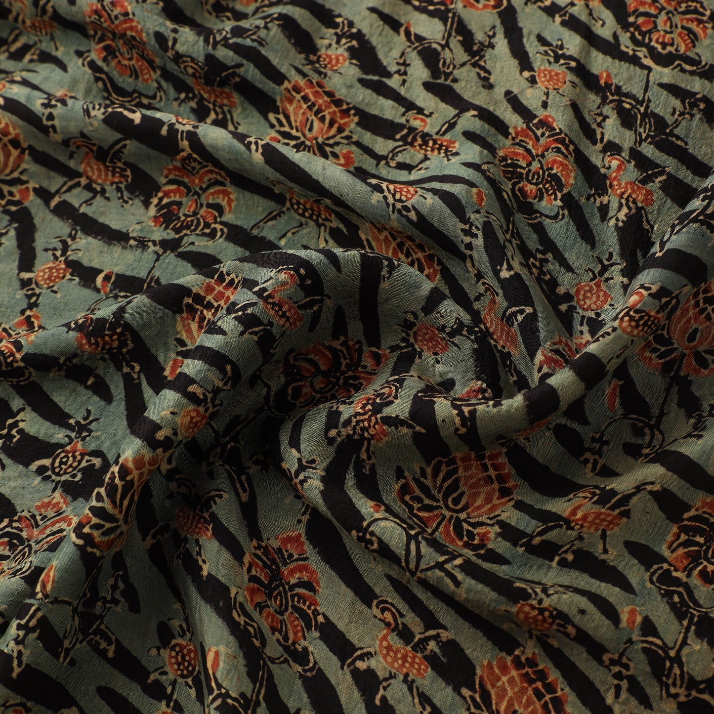 Ajrakh Hand Block Print Natural Dyed Handspun Handwoven Mulberry Silk Fabric  17