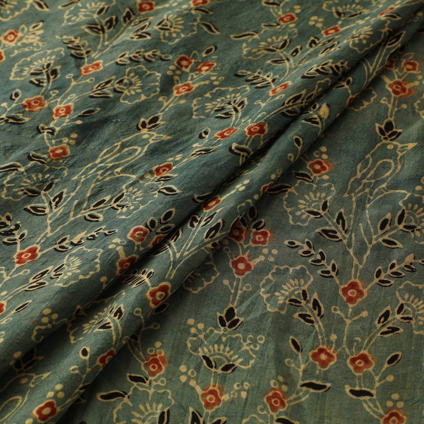 Ajrakh Hand Block Print Natural Dyed Handspun Handwoven Mulberry Silk Fabric 07
