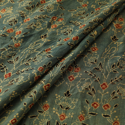 Ajrakh Hand Block Print Natural Dyed Handspun Handwoven Mulberry Silk Fabric 07