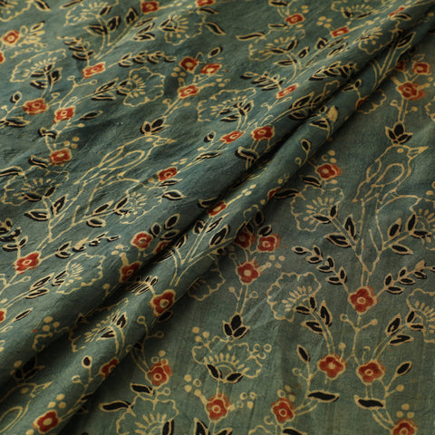 Ajrakh Hand Block Print Natural Dyed Handspun Handwoven Mulberry Silk Fabric 07