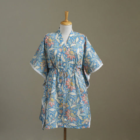 Blue Sanganeri Block Print Cotton Kaftan (Medium) 