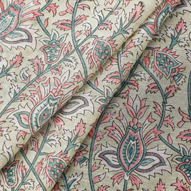  Green Sanganeri Block Print Chanderi Silk Fabric 
