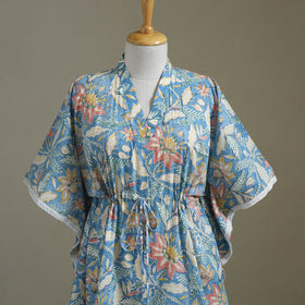 Blue Sanganeri Block Print Cotton Kaftan (Medium) 