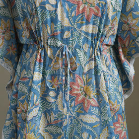 Blue Sanganeri Block Print Cotton Kaftan (Medium) 