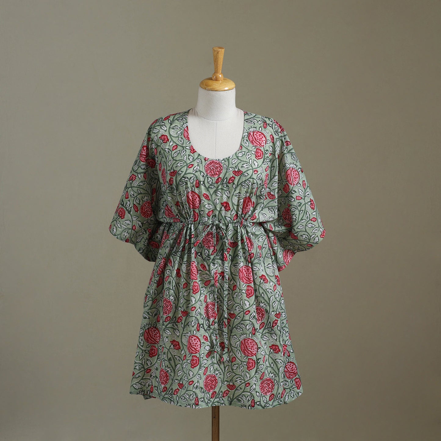 Green Sanganeri Block Print Cotton Kaftan (Medium) 