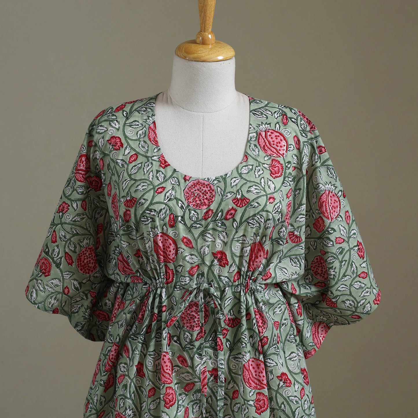 Green Sanganeri Block Print Cotton Kaftan (Medium) 