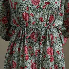 Green Sanganeri Block Print Cotton Kaftan (Medium) 