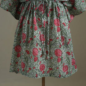 Green Sanganeri Block Print Cotton Kaftan (Medium) 