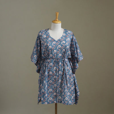 Blue Sanganeri Block Print Cotton Kaftan (Medium) 