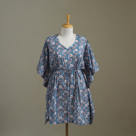 Blue Sanganeri Block Print Cotton Kaftan (Medium) 