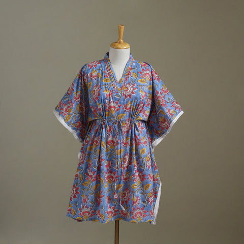 Blue Sanganeri Block Print Cotton Kaftan (Medium) 