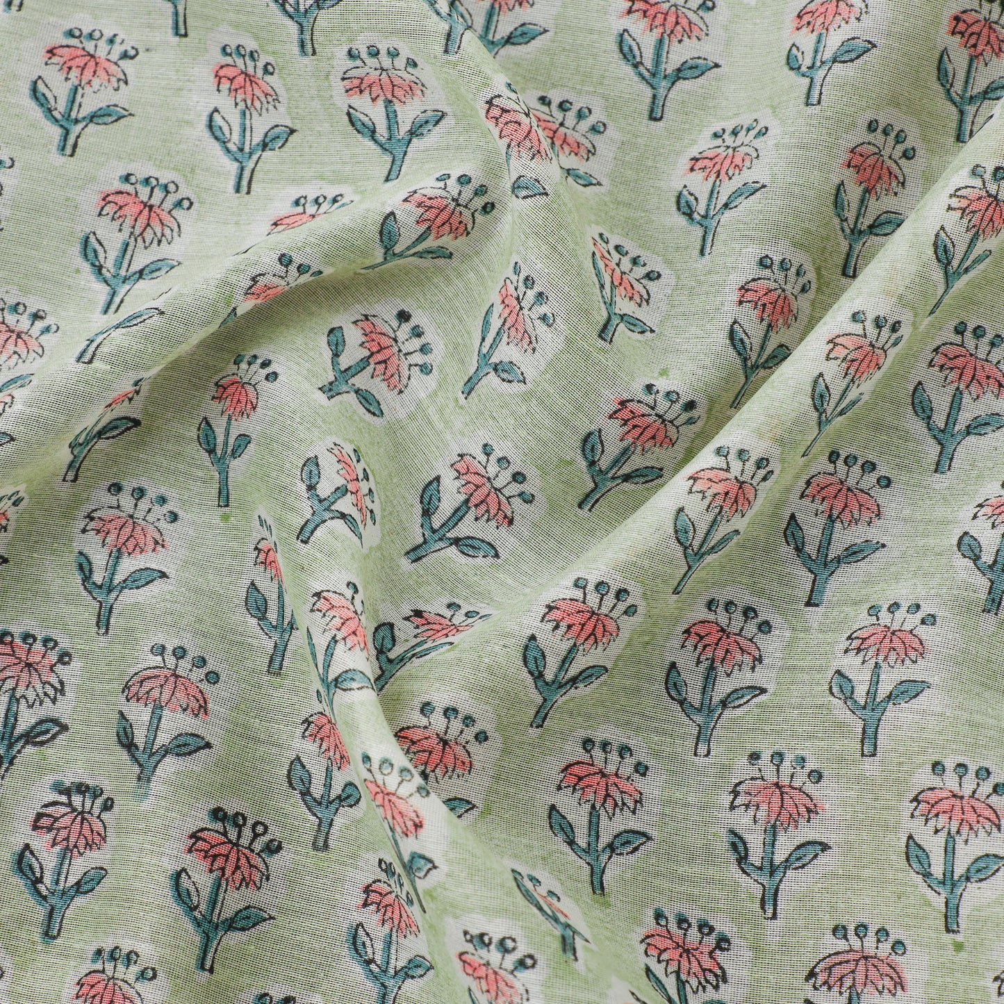 Green - Sanganeri Block Print Chanderi Silk Fabric 03