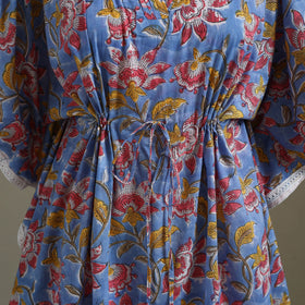 Blue Sanganeri Block Print Cotton Kaftan (Medium) 