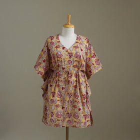 Yellow Sanganeri Block Print Cotton Kaftan (Medium) 