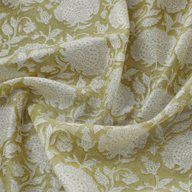 Buy Green Sanganeri Block Print Chanderi Silk Fabric Online