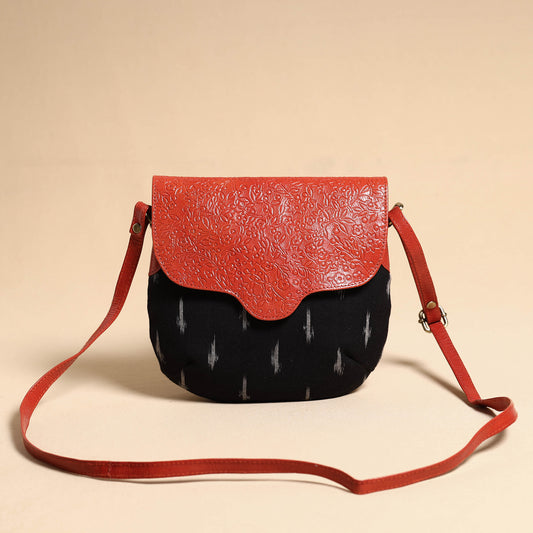 Orange - Handcrafted Kalamkari Printed Sling Bag with Embossed Leather Flap