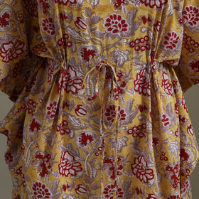 Yellow Sanganeri Block Print Cotton Kaftan (Medium) 