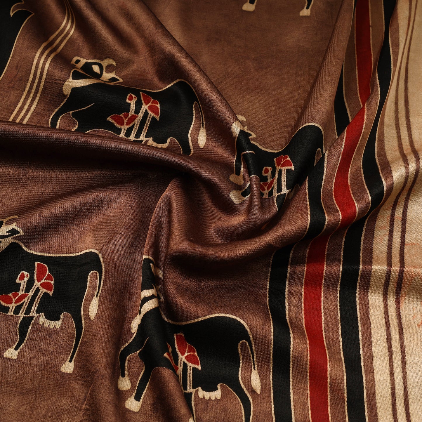 Brown - natural dyed mashru silk fabric 01 - handcrafted
