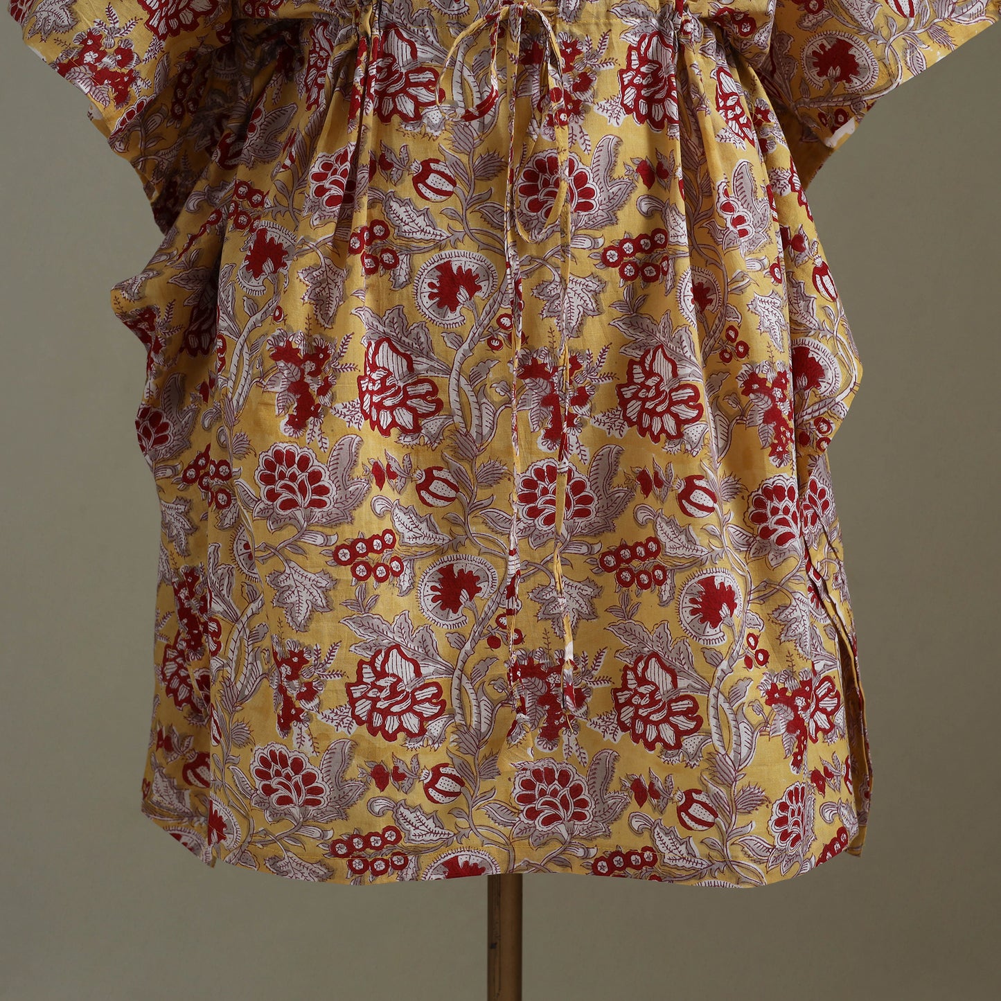 Yellow Sanganeri Block Print Cotton Kaftan (Medium) 