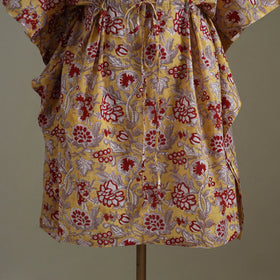 Yellow Sanganeri Block Print Cotton Kaftan (Medium) 