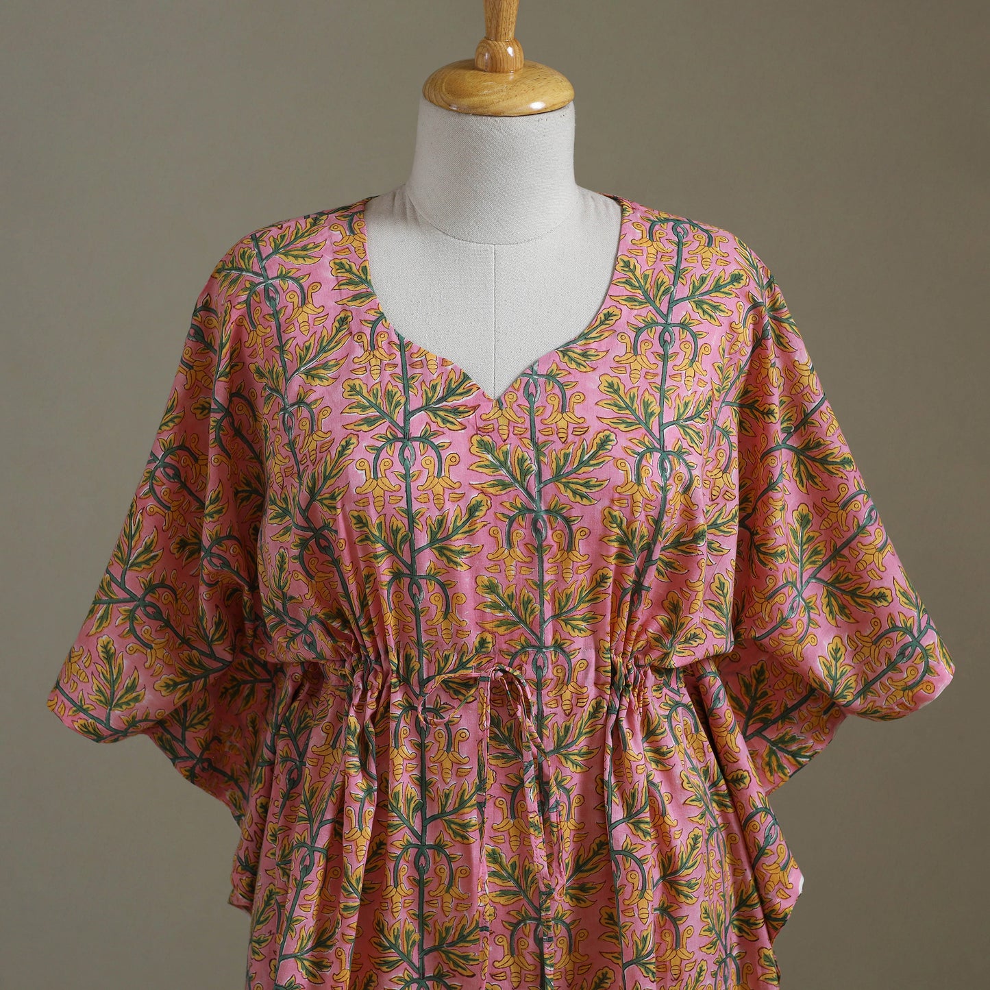 Peach Sanganeri Block Print Cotton Kaftan (Medium) 