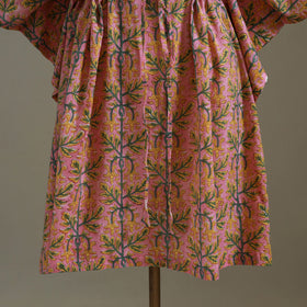 Peach Sanganeri Block Print Cotton Kaftan (Medium) 