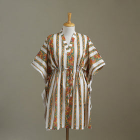 White Sanganeri Block Print Cotton Kaftan (Medium) 