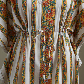 White Sanganeri Block Print Cotton Kaftan (Medium) 