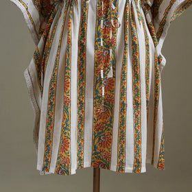 White Sanganeri Block Print Cotton Kaftan (Medium) 