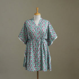 Blue Sanganeri Block Print Cotton Kaftan (Medium) 
