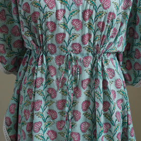 Blue Sanganeri Block Print Cotton Kaftan (Medium) 